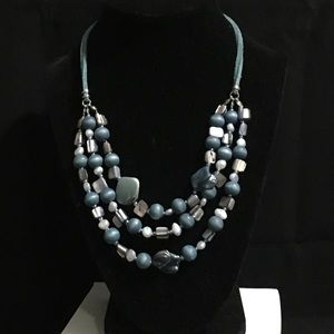 Triple strand White & Blue stone necklace